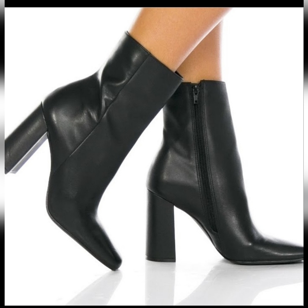 Steve madden square toe block heel black leather boot